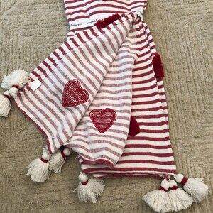 NEW! Cupcakes & Cashmere 50" x 70" Tufted Fluffy Heart Striped Red Throw Blanket